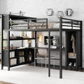 Queen Size Black Metal Loft Bed with Wardrobe and L-Shaped Desk S883805