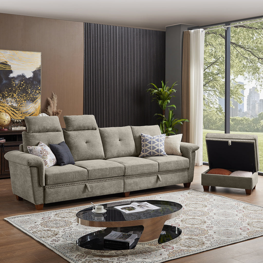 Light Gray L-shaped Sectional Sofa with Ottoman L537708