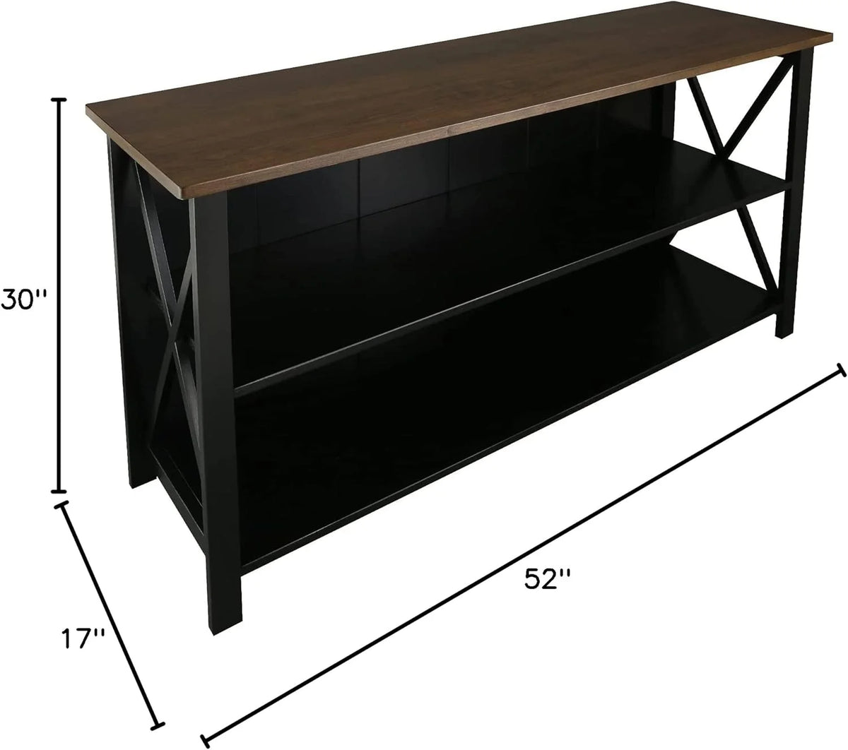 Solid Wood Console Table with Shelves, 52" W, Black and Antique Cherry S7351