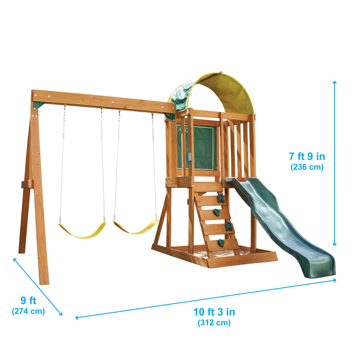 Wooden Outdoor Swing Set with Slide and Rock Wall X817333