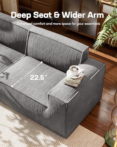 111" L-Shape Corduroy Sectional Sofa with Ottoman J408