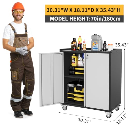 Locking Metal Cabinet with Door, Rolling Storage Cabinet with Shelves H444873