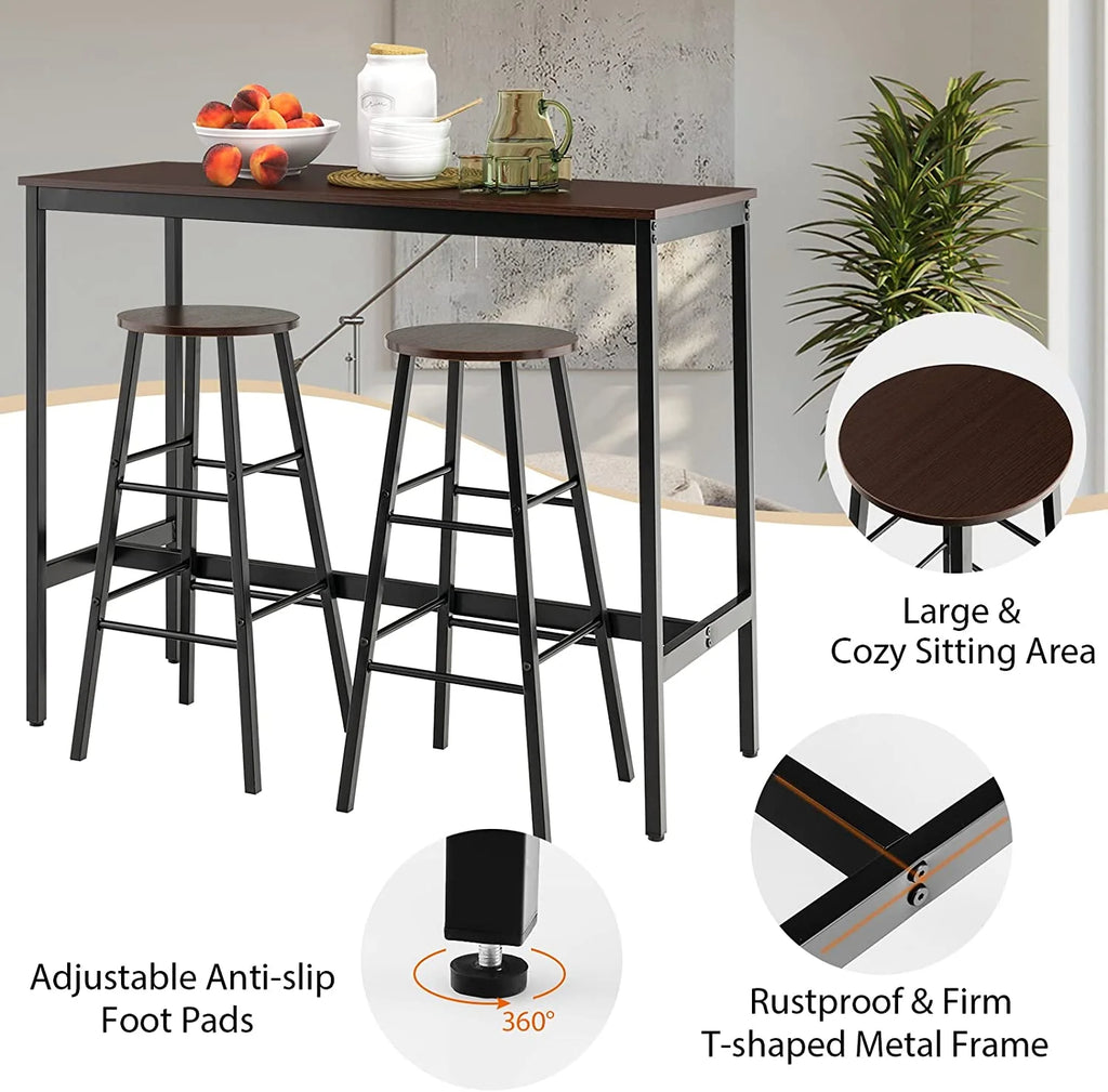 3-Piece Counter Height Table Set with 2 Round Stools Black I983075