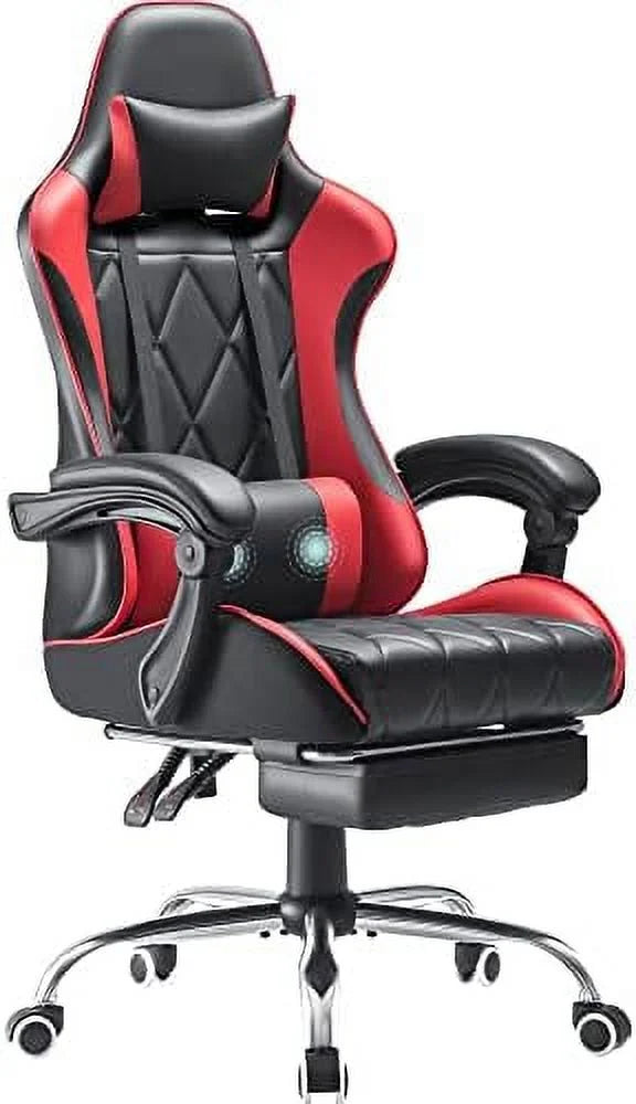 White Ergonomic Gaming Chair with Footrest and Massage Lumbar Support J333