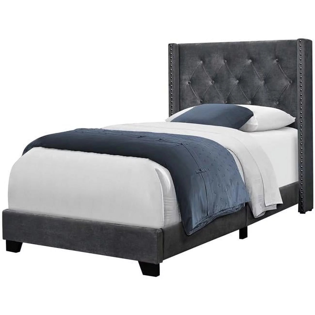 Dark Gray Velvet Twin Size Bed J123716