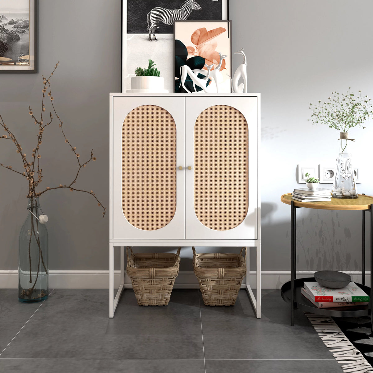 Natural Rattan 2 Door Free Standing Cabinet with Adjustable Shelf I23398