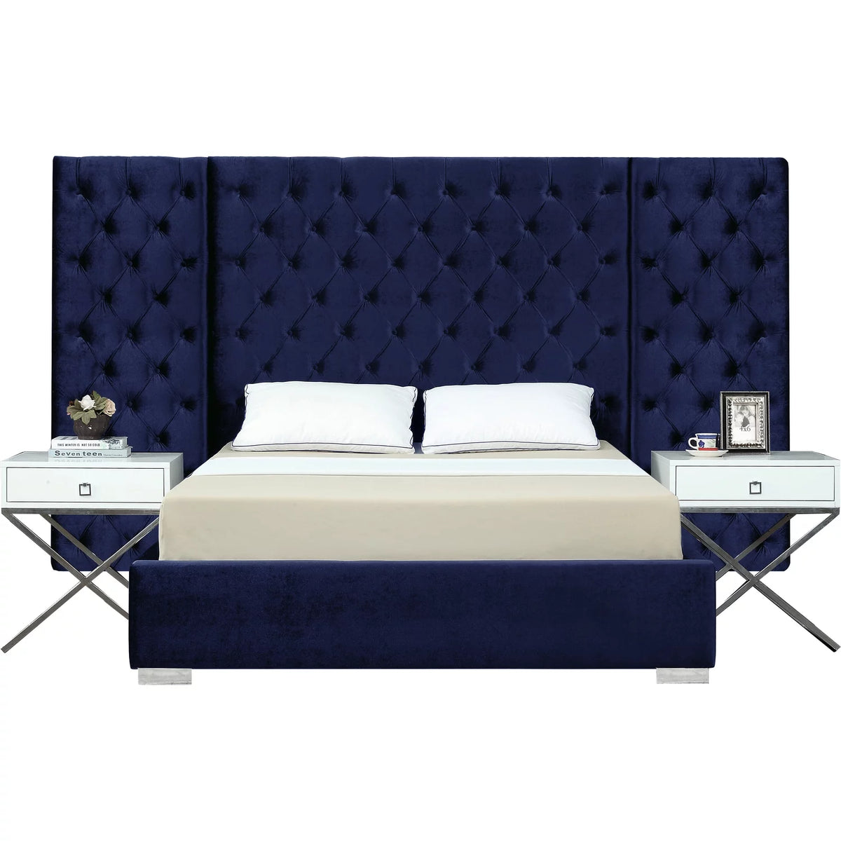 Navy Velvet King Bed K7938