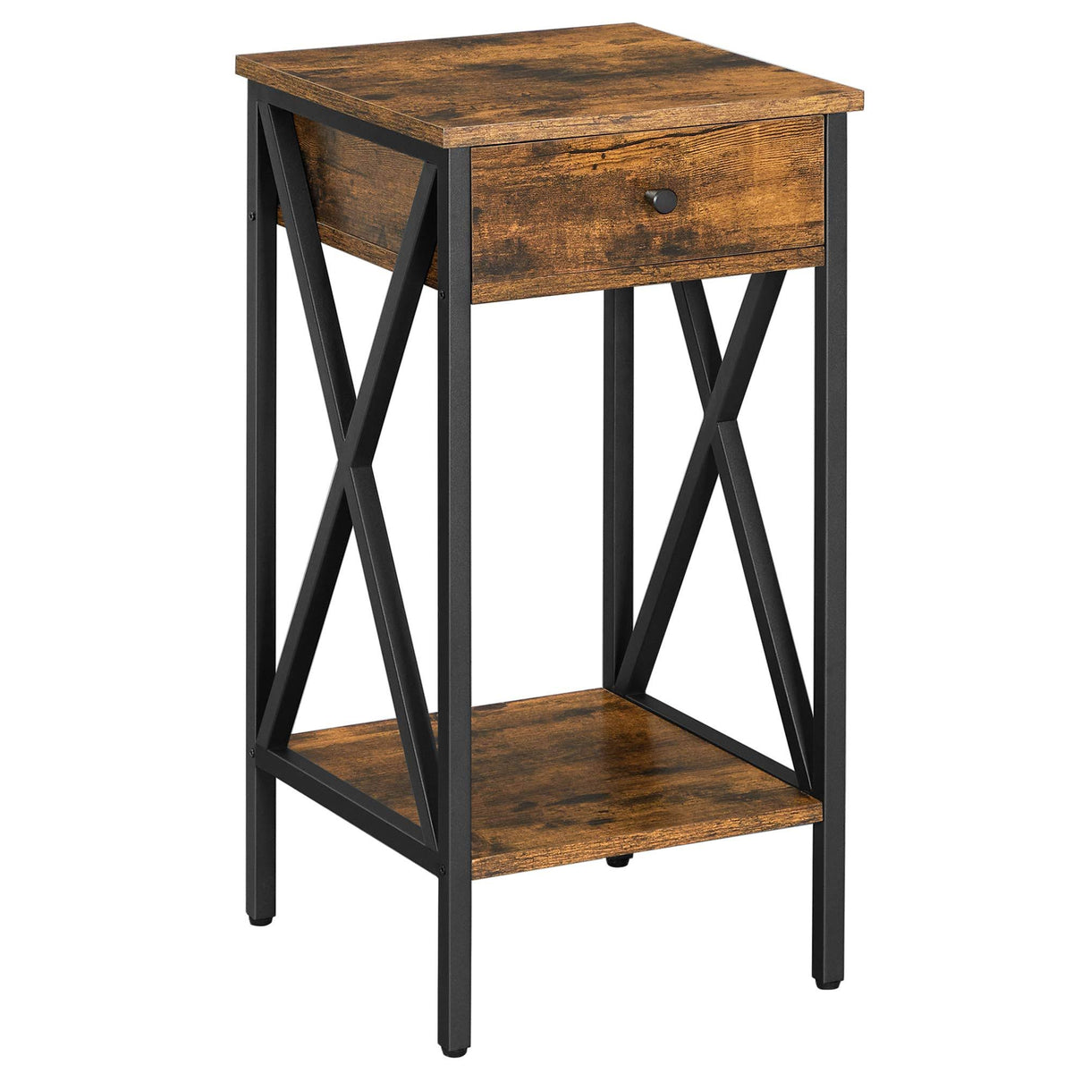 Tall Nightstand with Drawer Rustic Brown and Black R4301