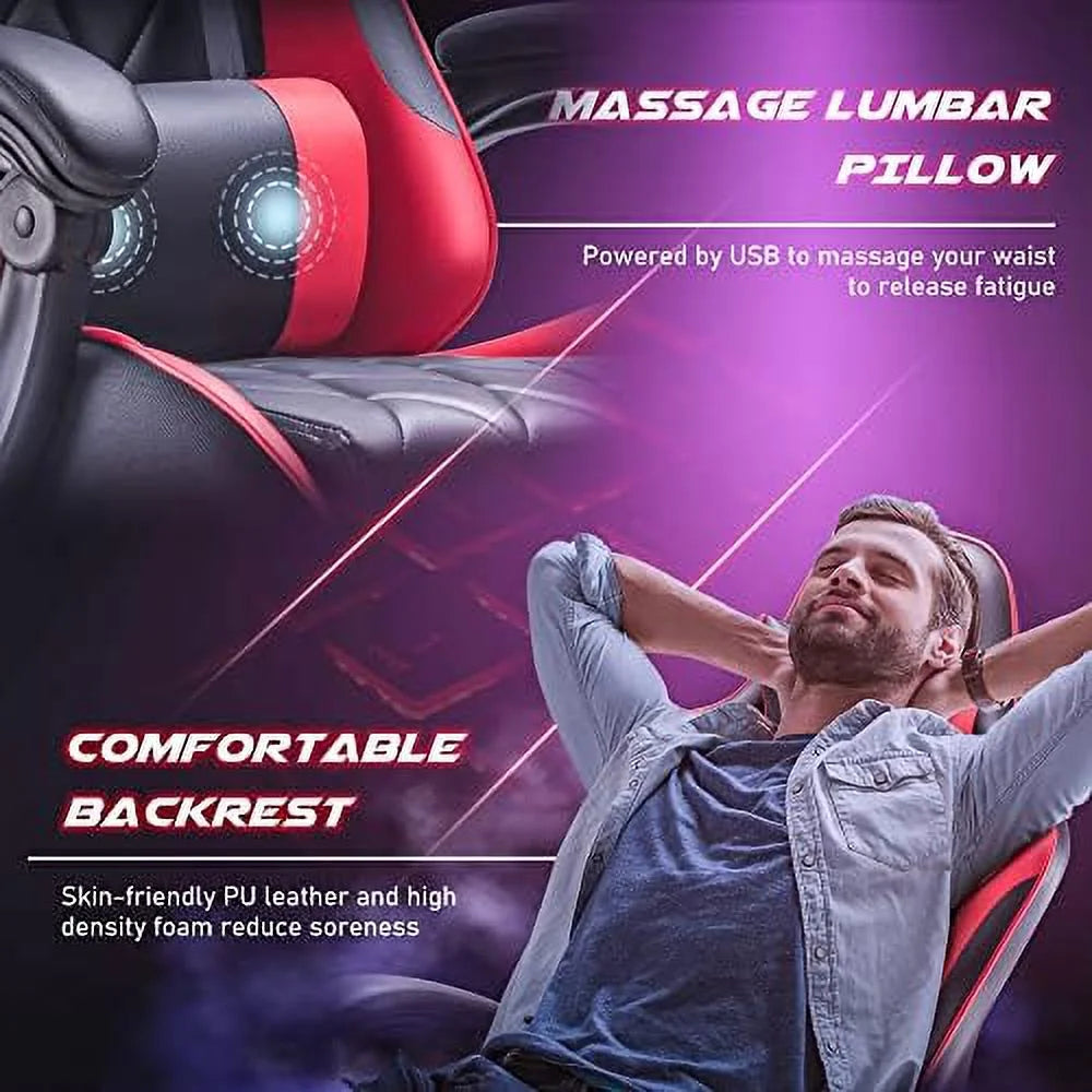 White Ergonomic Gaming Chair with Footrest and Massage Lumbar Support J333