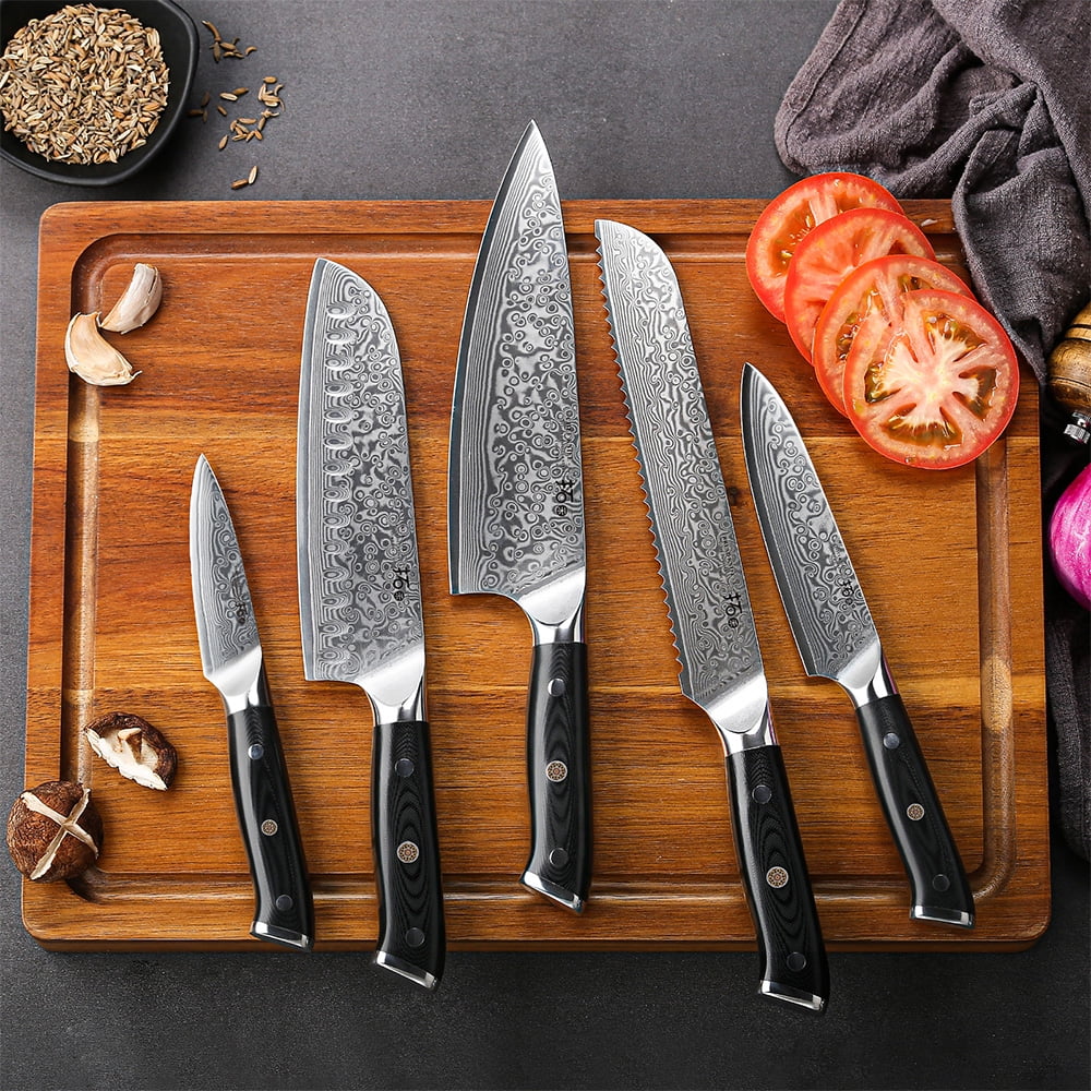 7Pcs Japanese VG10 Damascus Steel Knife Block Set Q691