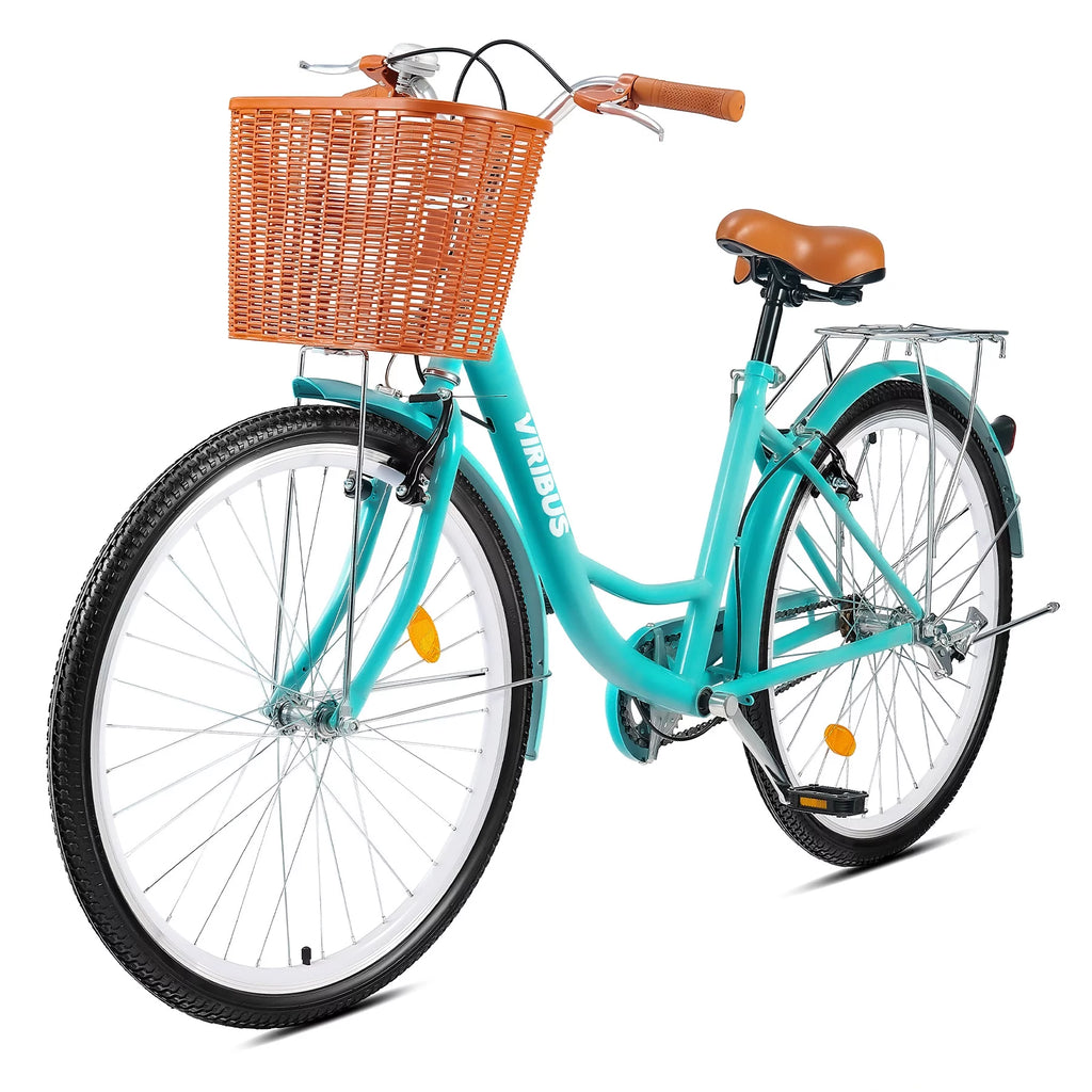 26 Inch Teal Cruiser Bicycle with Basket Rack Q12694