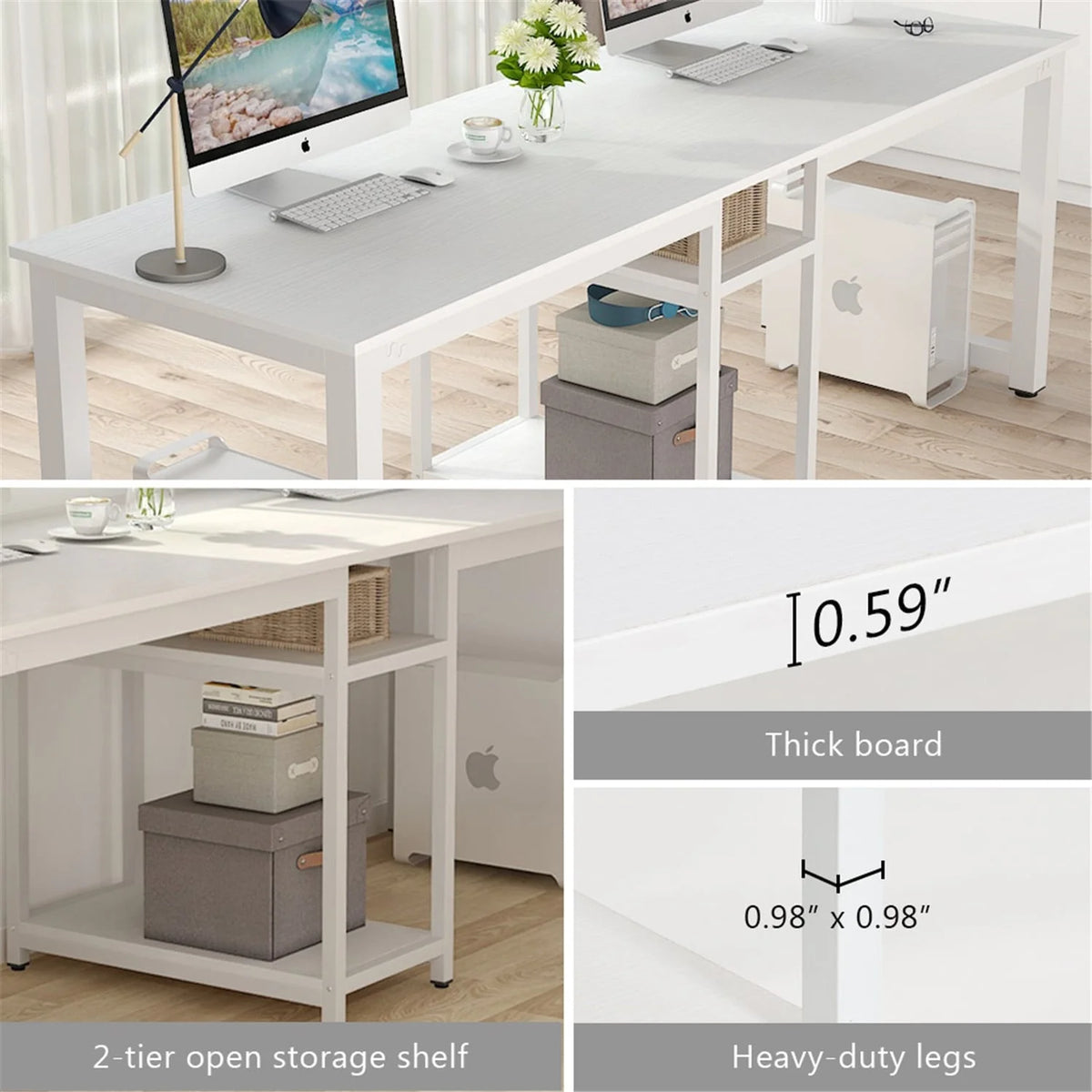 White 78 Inches Rectangle Computer Desk with Shelves G211940