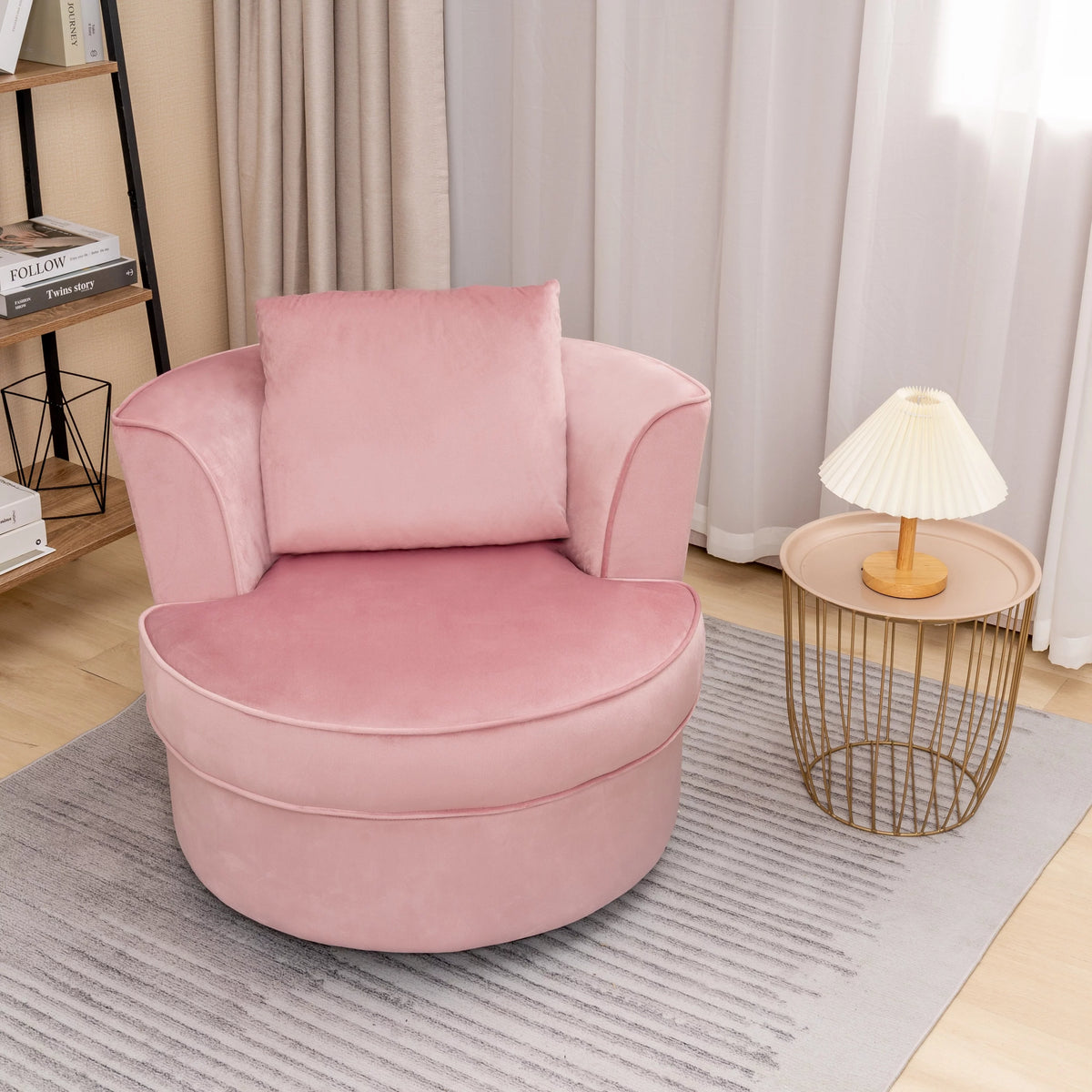 32" Wide Beige Swivel Barrel Chair Q8270