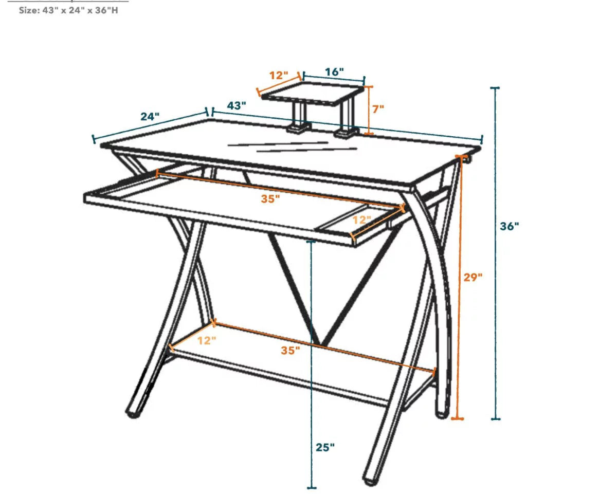Black Glass Computer Desk W34173