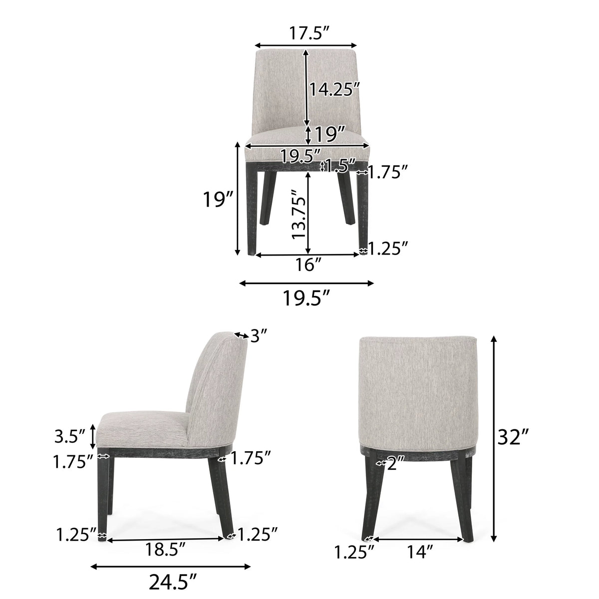 Fabric Upholstered Wood Dining Chairs, Set of 2 W51734
