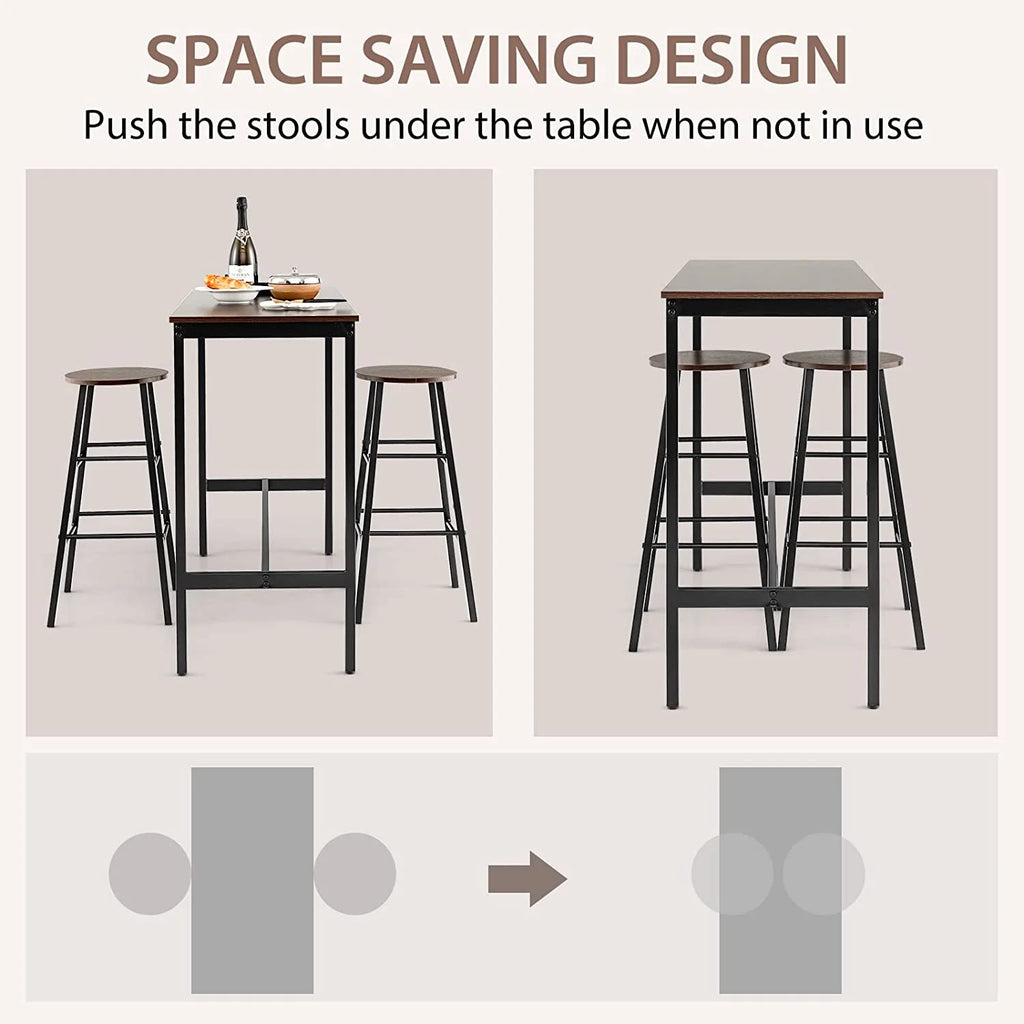 3-Piece Counter Height Table Set with 2 Round Stools Black I983075