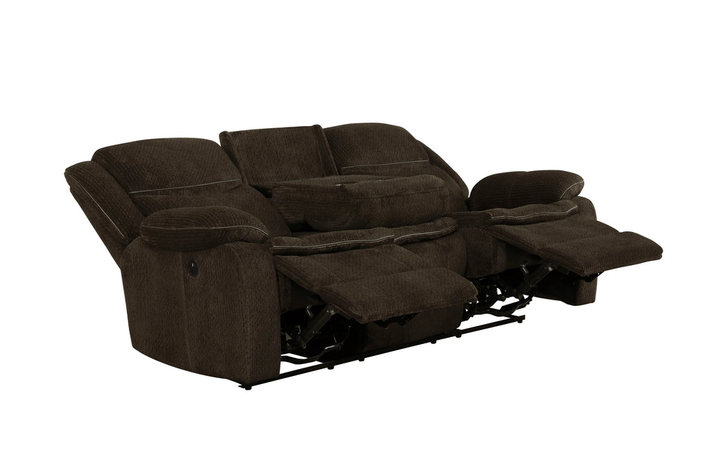 Brown Upholstered Motion Sofa with Drop-down Table P474109
