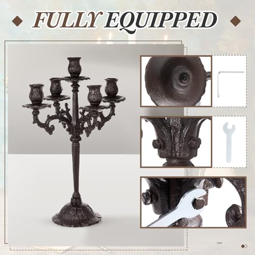 2 Pcs 5 Arm Black Cast Iron Candelabra I167498