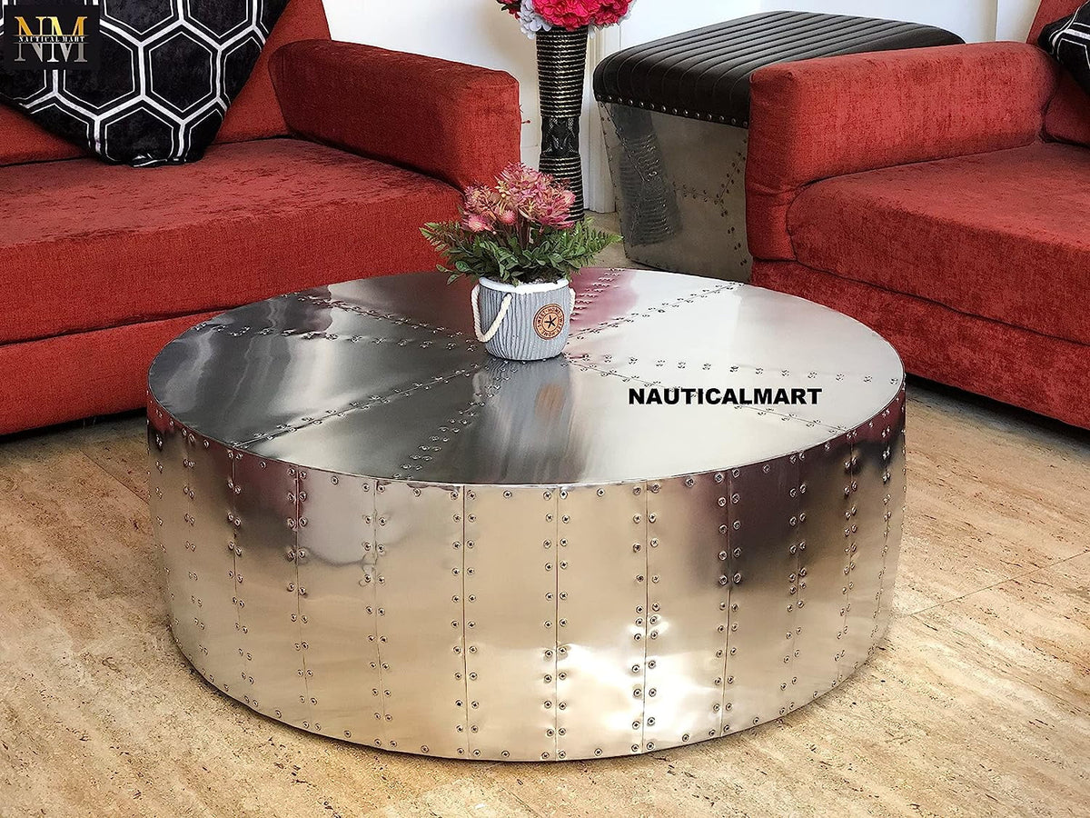 Aluminum Drum Shaped Coffee Table 36 Inches W849