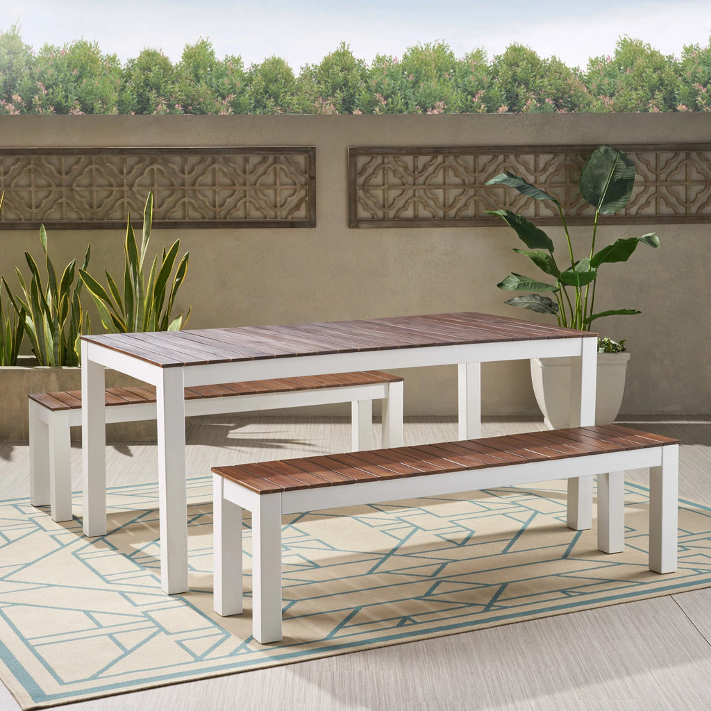 Dark Brown and White 3 Piece Outdoor Wood Picnic Set N324853
