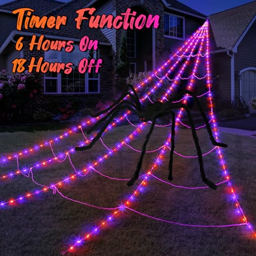 Halloween Spider Web Lights Decoration with Large Spider & Stretch Cobweb N4936