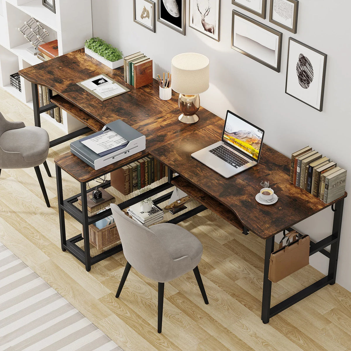 94.5" Two Person Desk with Keyboard Tray L238
