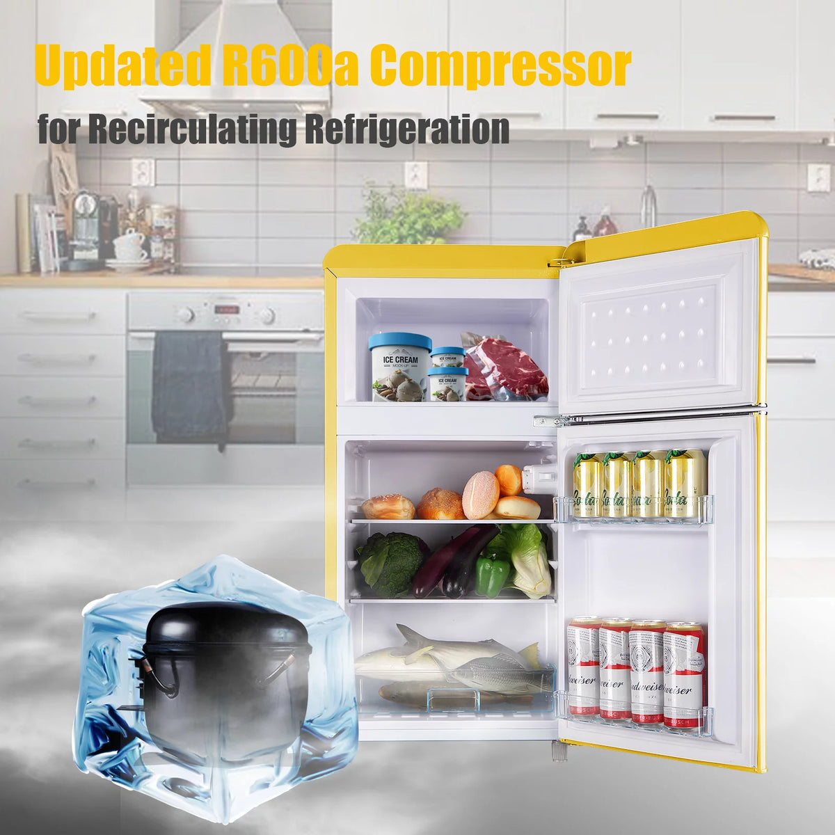 3.2 Cu.ft 2 Door Mini Refrigerator with Adjustable Glass Shelves X8023