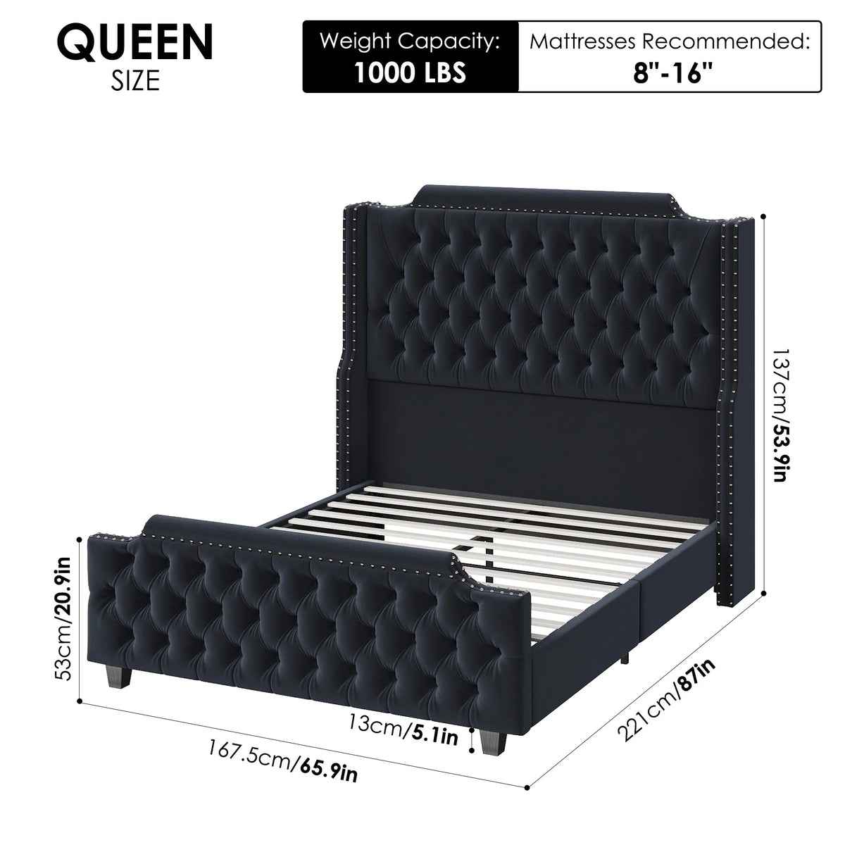 Queen Size Velvet Button Tufted Upholstered Bed with Headboard C710
