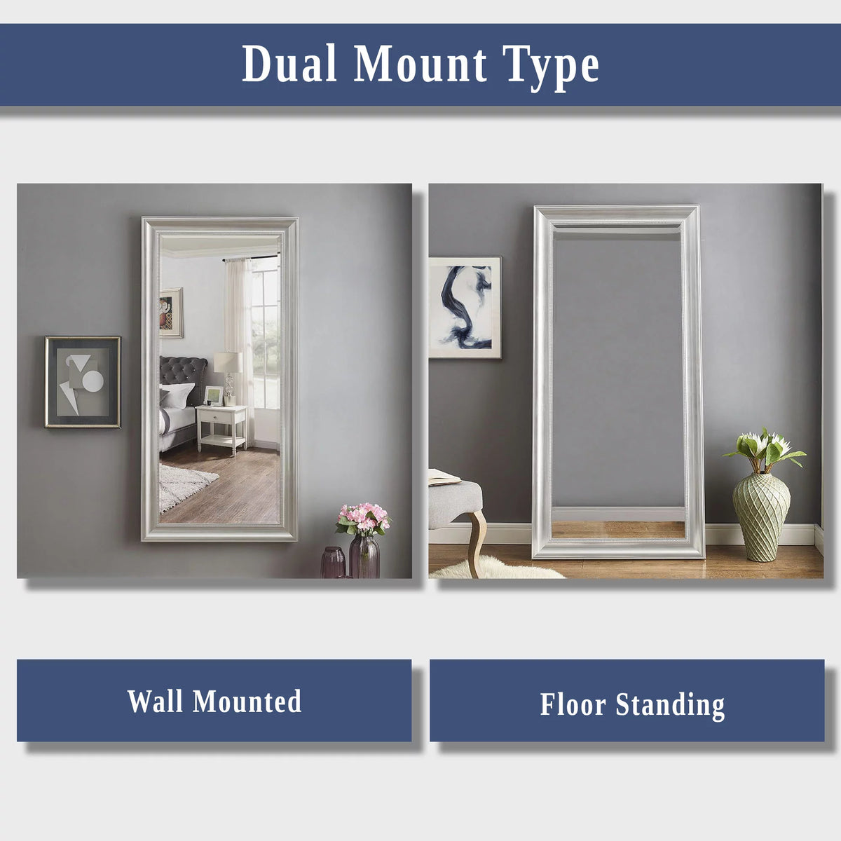 66"L x 32"W Beaded Full Length Mirror with Faux Wood Frame Q727