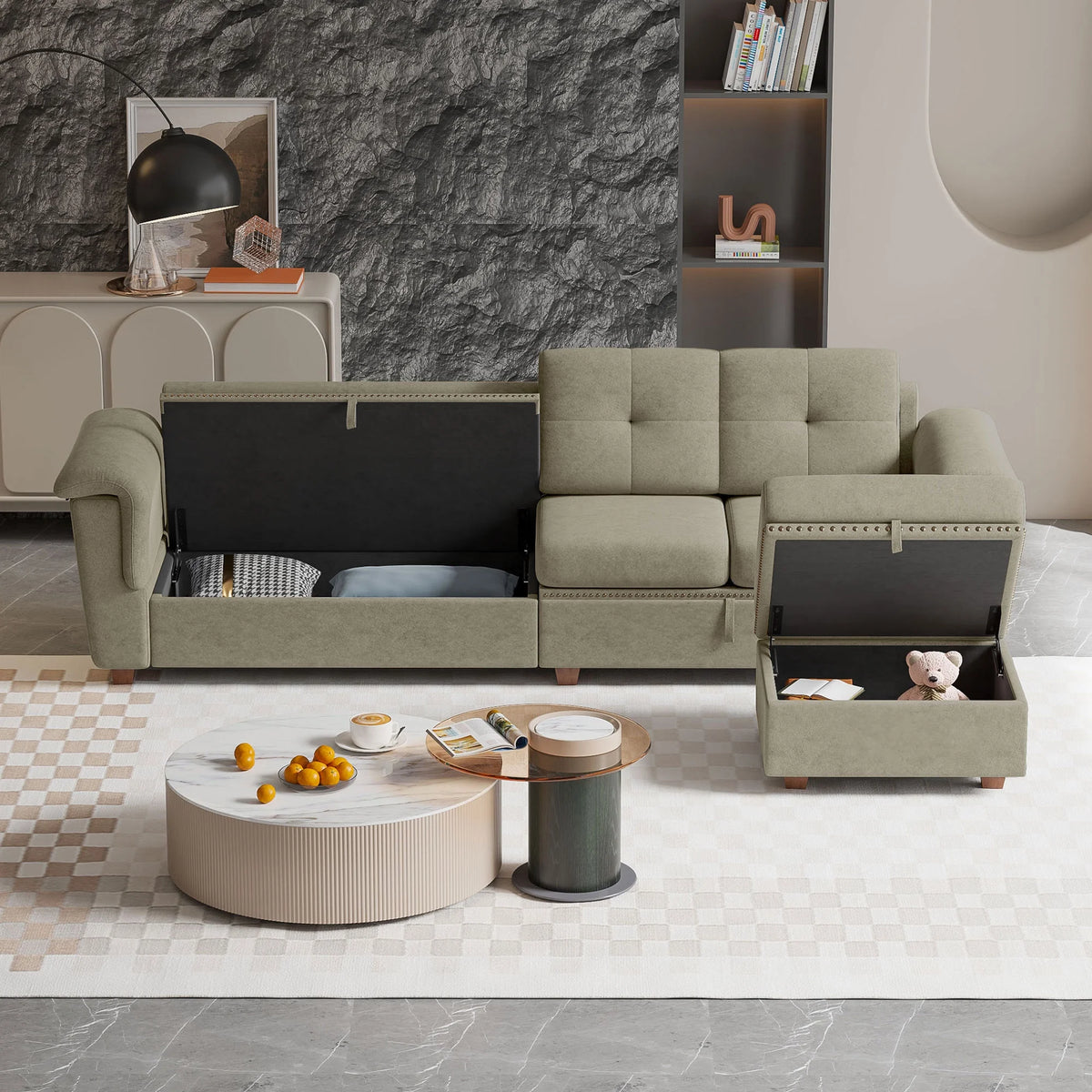 Light Gray L-shaped Sectional Sofa with Ottoman L537708