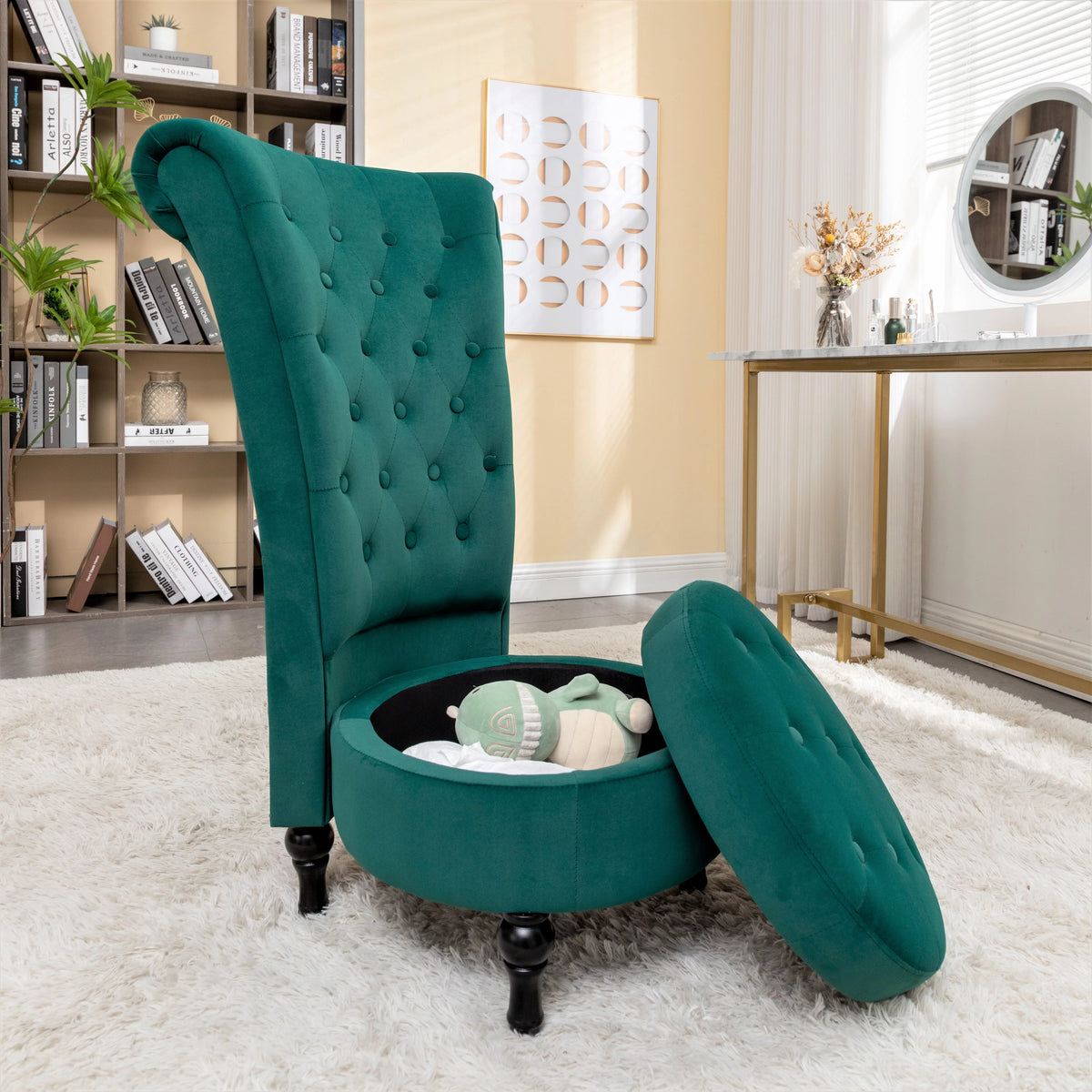Green Velvet High Back Vanity Chair N633