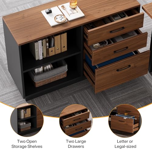 L-Shaped Executive Desk with Drawers Cabinet and Storage Shelves V749057