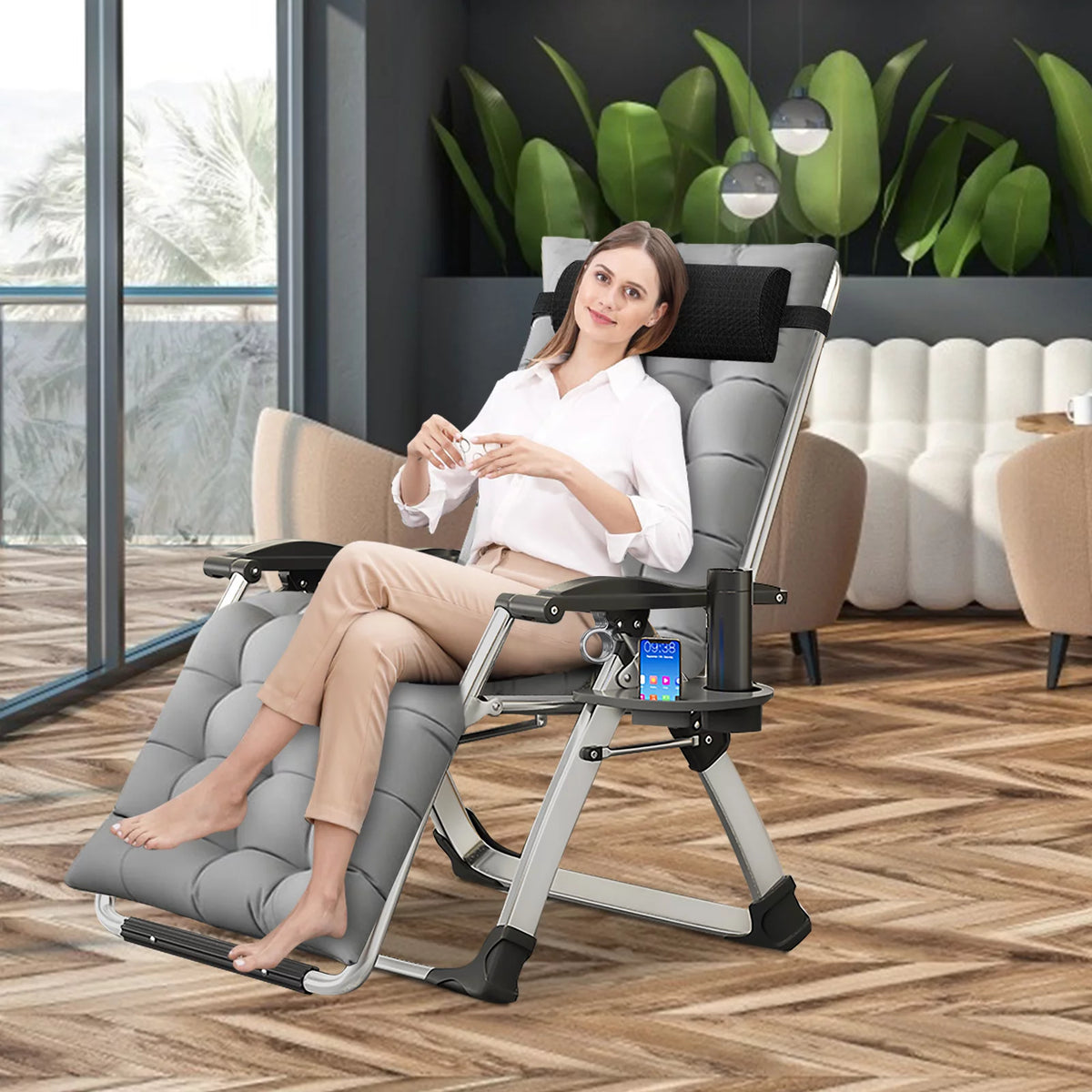 Zero Gravity Chair with Side Table, Padded Lounge Chair, Black F391222
