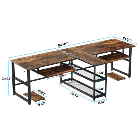 94.5" Two Person Desk with Keyboard Tray L238