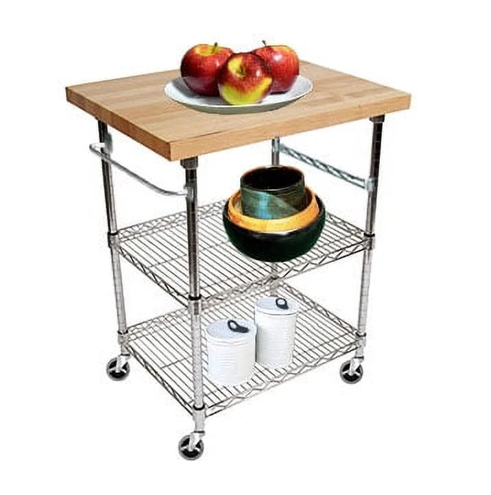 3 Tier Gourmet Cart with Maple Butcher Block Top A7503