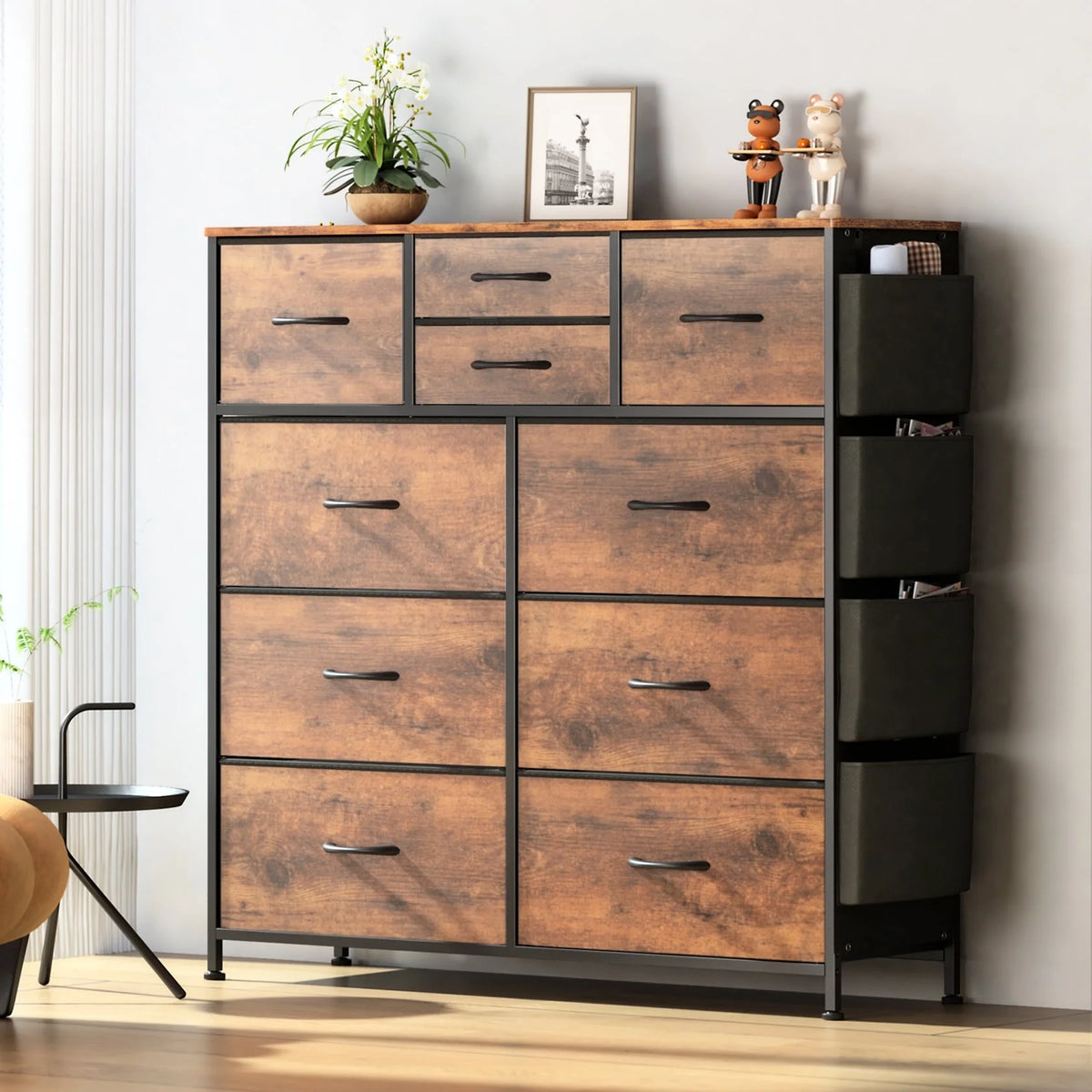 Brown 10 Drawer Fabric Dresser O899824