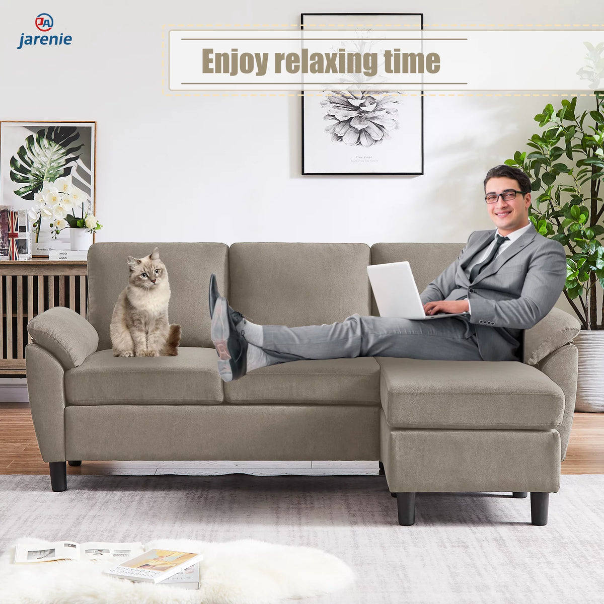 Modern Fabric L-Shaped Sectional Sofa with Chaise K56156