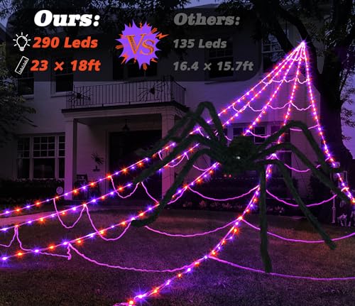 Halloween Spider Web Lights Decoration with Large Spider & Stretch Cobweb N4936