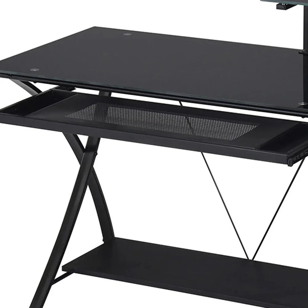 Black Glass Computer Desk W34173