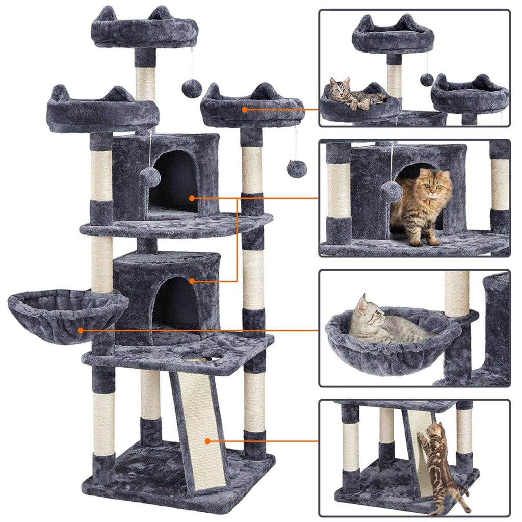 Dark Gray Large Plush Cat Tree with 3 Perches K6855