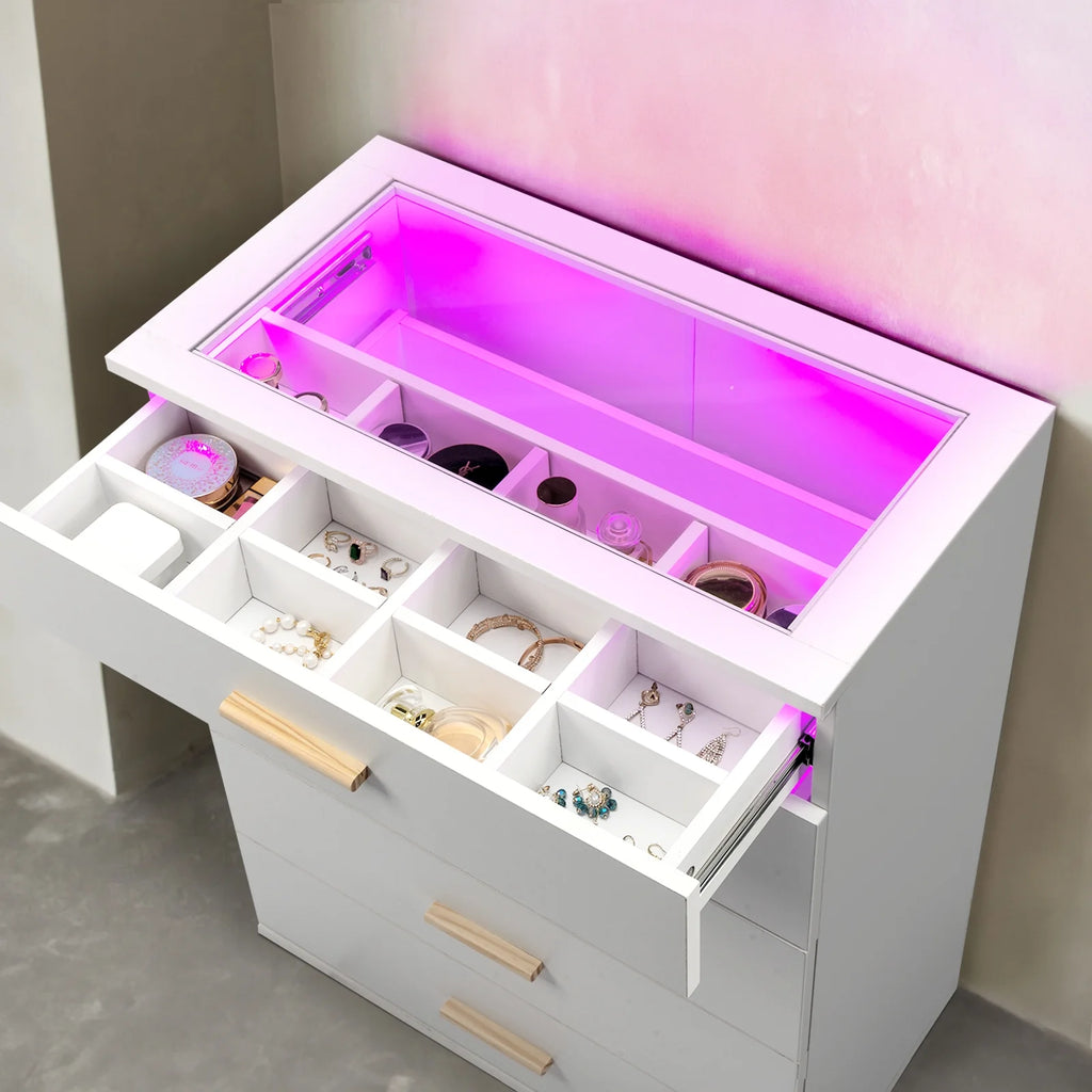 Black 5 Drawer Dresser with Tempered Glass Top H734