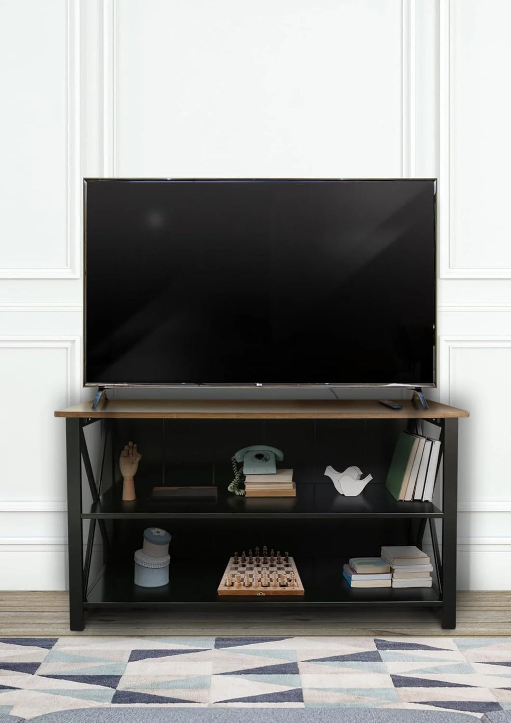 Solid Wood Console Table with Shelves, 52" W, Black and Antique Cherry S7351