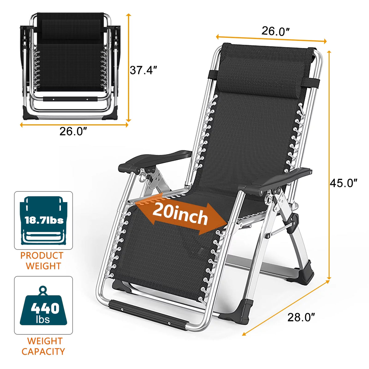 Zero Gravity Chair with Side Table, Padded Lounge Chair, Black F391222