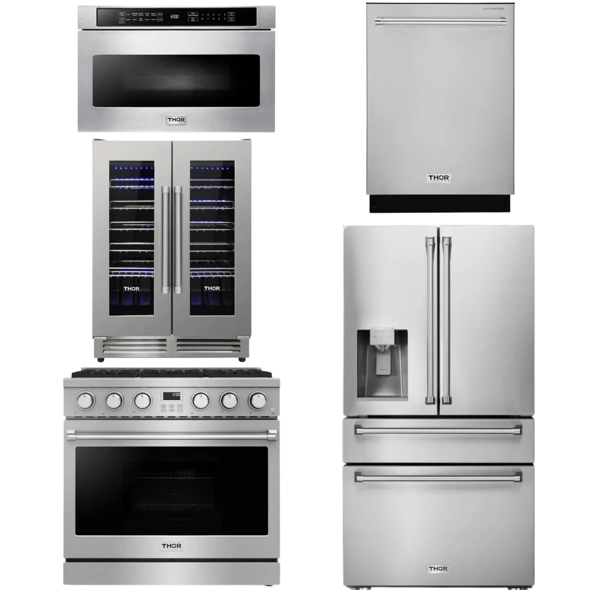 36 Gas Range, Refrigerator, Dishwasher, Microwave and Wine Cooler U870178