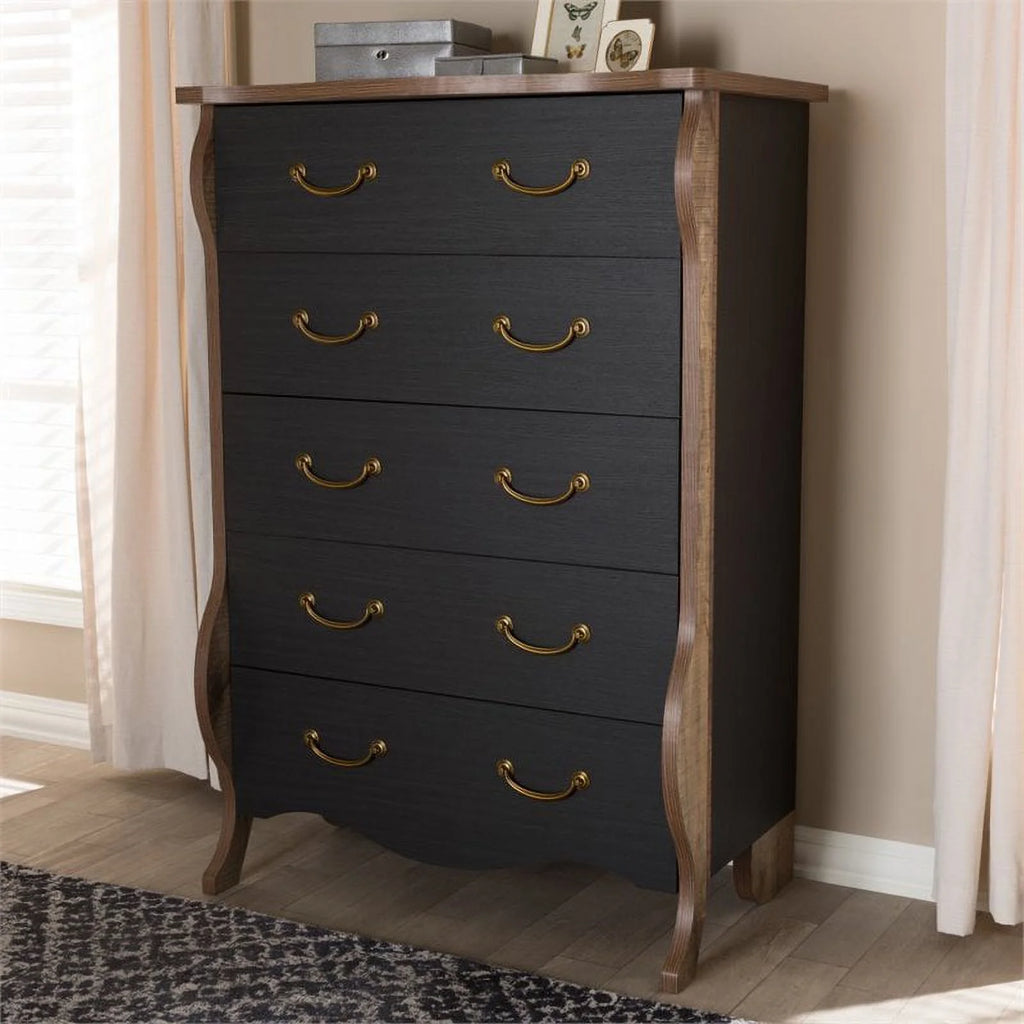 Black and Oak 5 Drawer Chest L775032