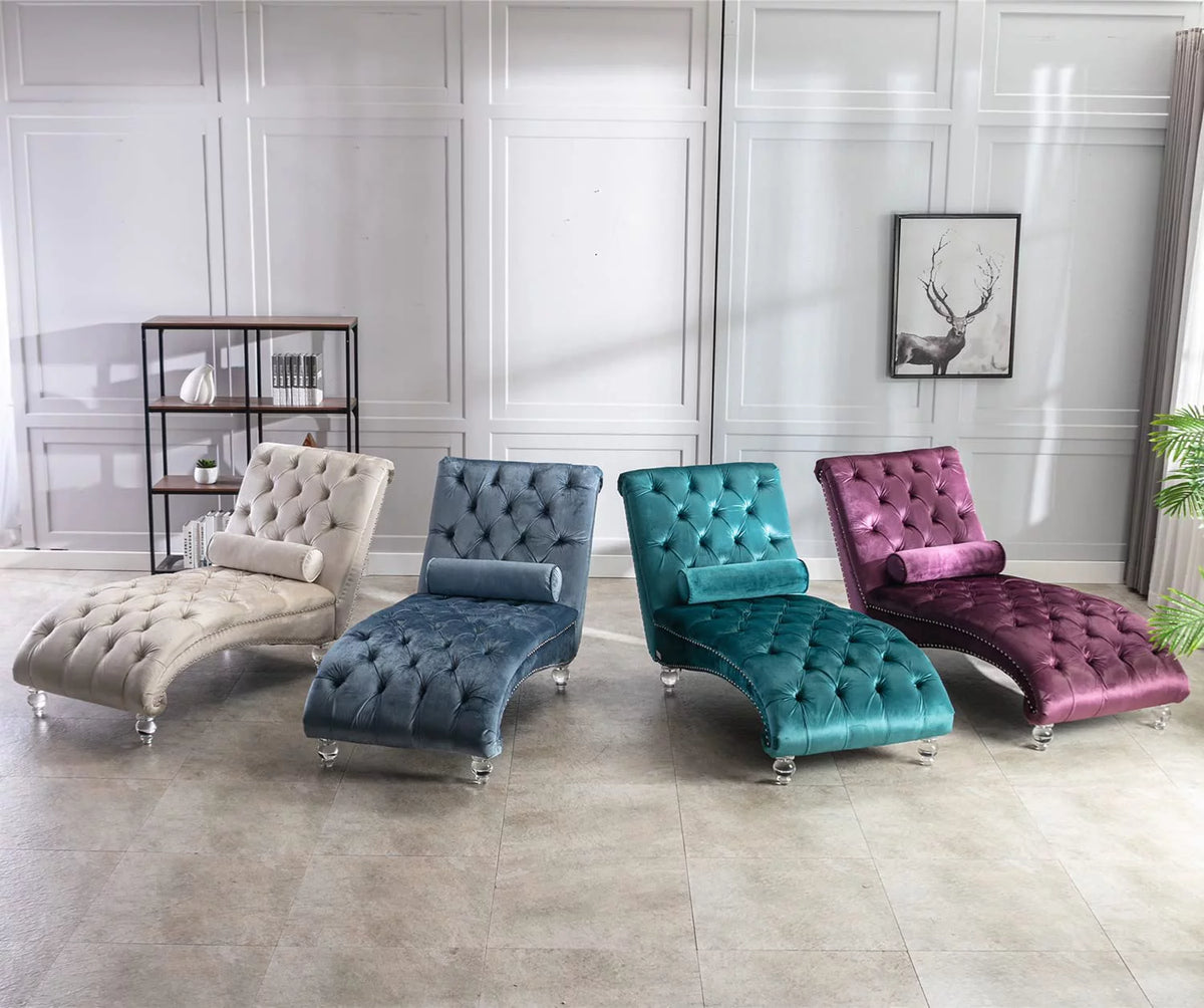 Gray Velvet Upholstered Chaise Lounge L110