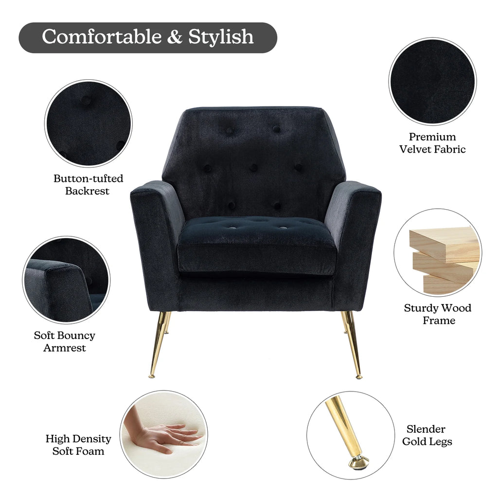 Black Velvet Upholstered Armchair Set of 2 W122