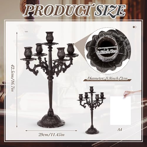 2 Pcs 5 Arm Black Cast Iron Candelabra I167498