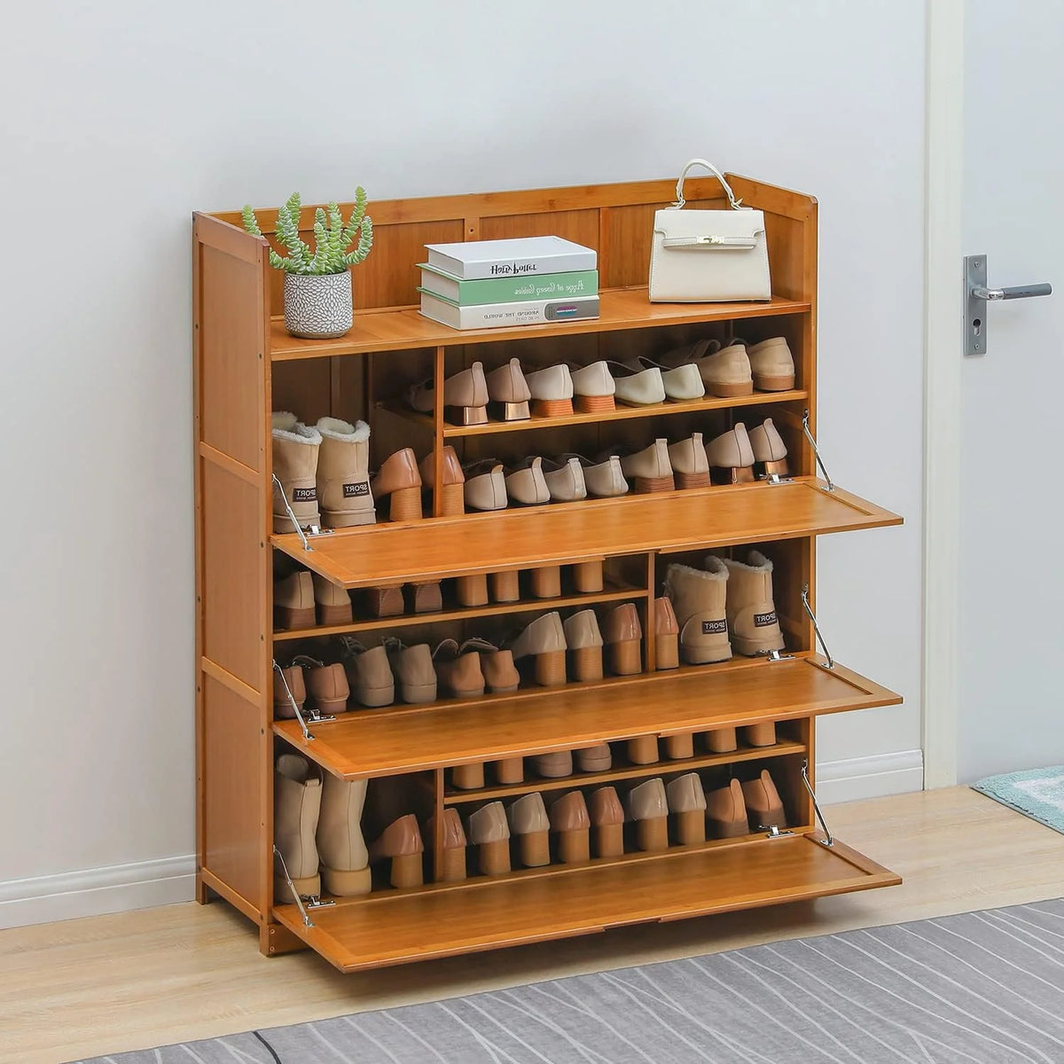 Brown 7 Tier Bamboo Shoe Storage Organizer I503779