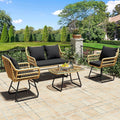 4-Piece Wicker Outdoor Bistro Set with Cushions and Metal Table L867